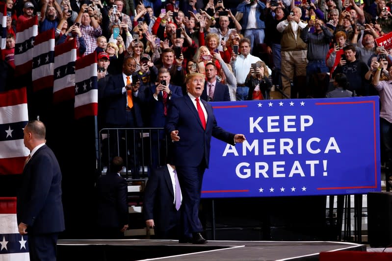 President Donald Trump delivers remarks during a campaign rally in Bossier City, U.S.