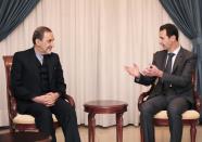 President Bashar al-Assad (R), seen in a handout photo obtained November 29, 2015, met with Iranian official Ali Akbar Velayati in Damascus