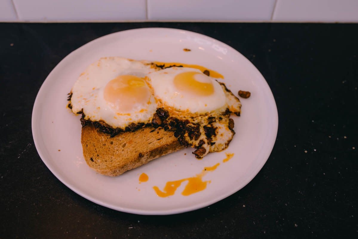 <p>Sara Feigin</p><p>Similar to the famous pesto eggs, this chili oil version packs a big punch of flavor.</p><p><strong>Get the recipe: <a href="/1228558/sara-feigin/tiktok-chili-oil-eggs/" data-ylk="slk:Chili Oil Eggs;elm:context_link;itc:0;sec:content-canvas" class="link rapid-noclick-resp">Chili Oil Eggs</a></strong></p>