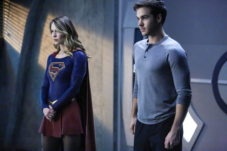 Melissa Benoist as Supergirl and Chris Wood as Mike/Mon-El. (Photo: Bettina Strauss /The CW)