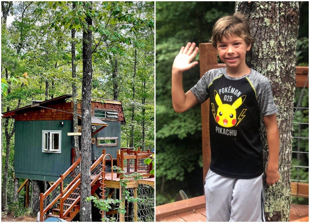 Eli's Treehouse, an Airbnb rental in North Carolina and its 9-year-old designer Eli Sylvester.