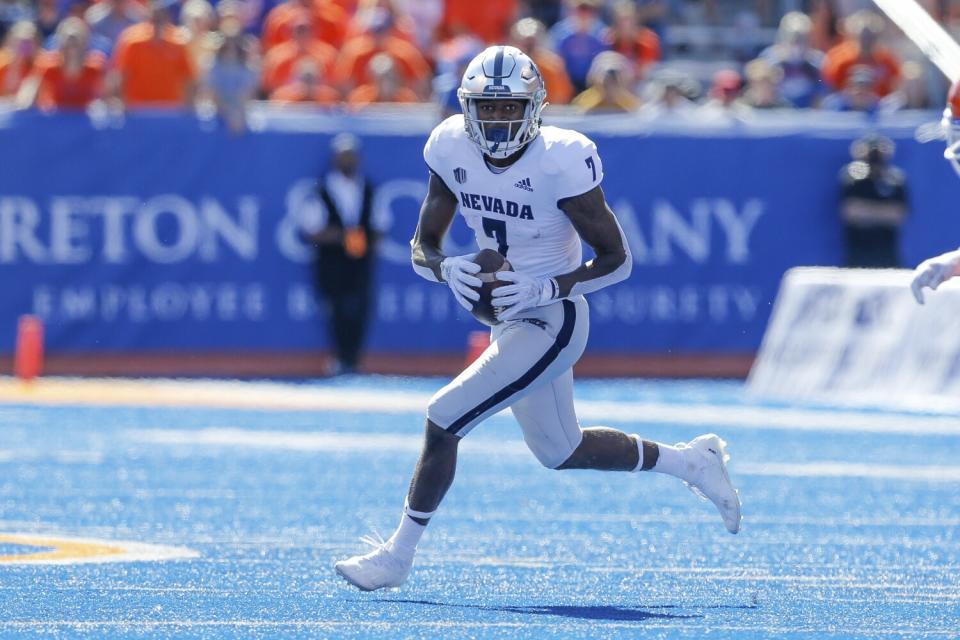 Nevada wide receiver Romeo Doub runs with the ball on a reverse against Boise State on Oct. 2.