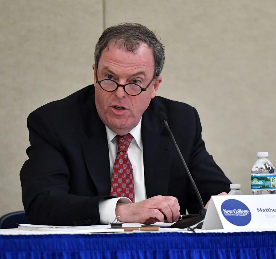 New College board member Matthew Spalding suggested Richard Corcoran as interim president for the school. Corcoran's contract was approved Monday.