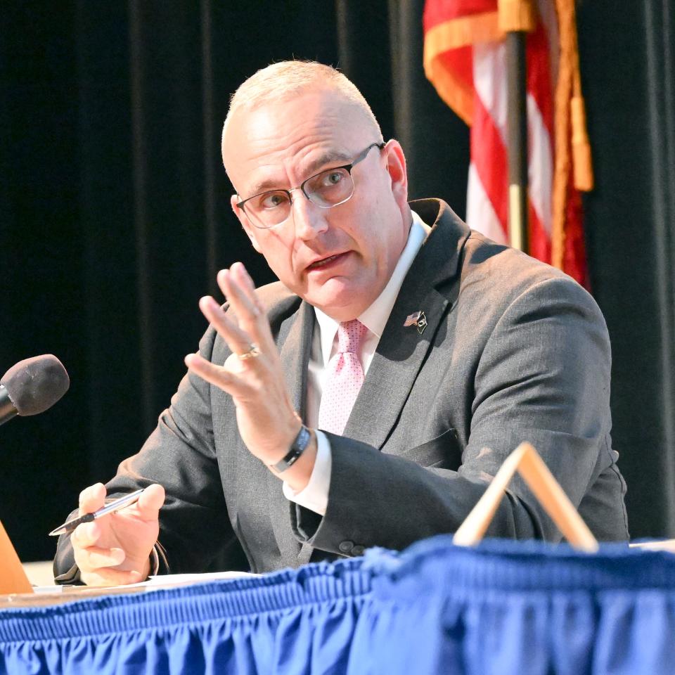 Candidate for sheriff  state Rep. Tim Whelan (R-Brewster) at the forum at Cape Cod Community College Wednesday evening.