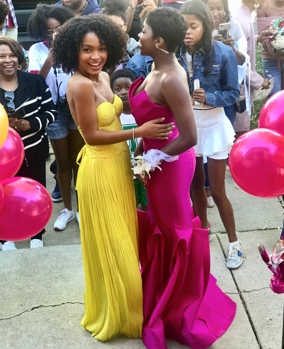 <p>The <em>Grown-ish </em>star took on prom night in a bright yellow gown straight out of <em>Beauty and the Beast. </em>Yara went with her "siblicousin" Camryn Salter, who wore an equally stunning structured fuschia dress. </p>