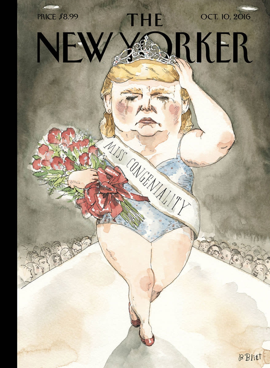 La revista New Yorker dedica su polémica portada de Oct 10, 2016, al escandaloso caso de Trump con la Miss Universo Alicia Machado.