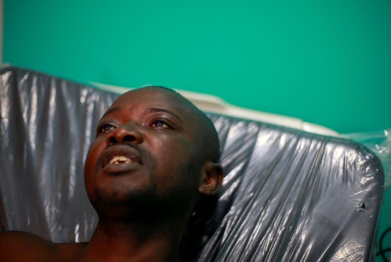 Nicholas Okpe is pictured during an interview with Reuters at a hospital in Lagos