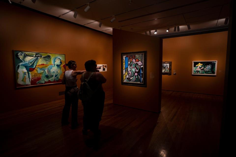 People view the “Picasso Landscapes: Out of Bounds” exhibit at the Cincinnati Art Museum in Cincinnati on Thursday, June 22, 2023. The exhibit is scheduled to run from June 23 to October 15 in the Western & Southern Galleries. 