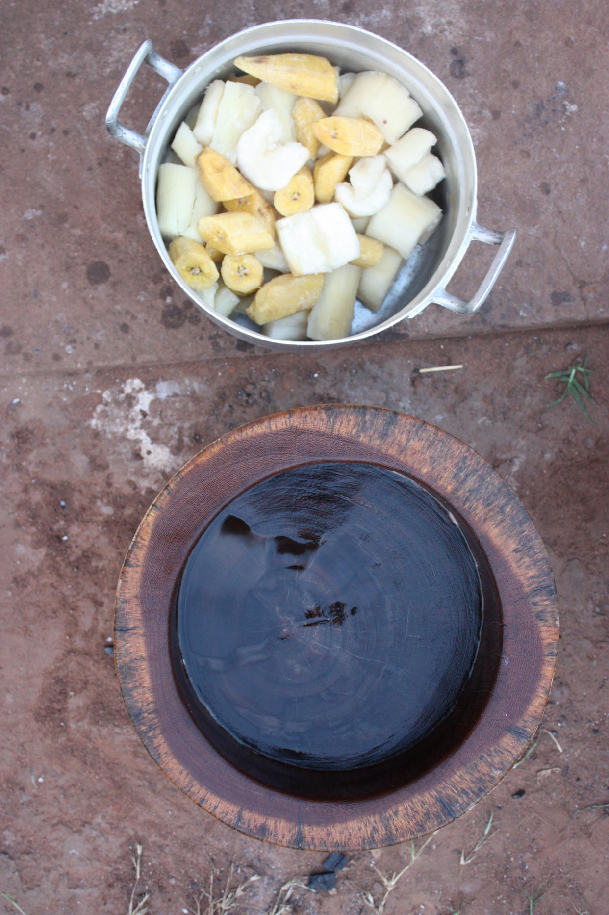 Fufu is made from boiled and pounded starchy food crops like plantains, cassava and yams — or a combination of two or more — in a very large mortar with a pestle. (Zoe Adjonyoh)