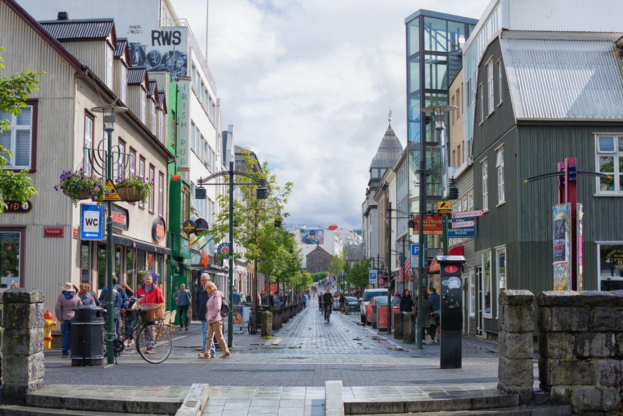 Reykjavik Iceland - July 07, 2017: Its the main street in Downtown Reykjavik.