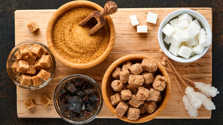 variety of sugars in bowls