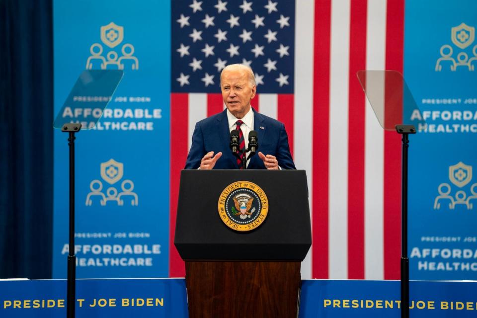 PHOTO: President Joe Biden speaks at the Chavis community center, March 26, 2024, in Raleigh, N.C.  (Eros Hoagland/Getty Images)