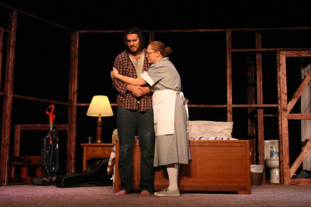 Local actors Summer Housler and Darren Taylor perform a scene from "Desert Song," the winning production of the Michigan AACTFest. The production will now travel to Beaver Dam, Wisconsin, for the regional festival April 28-30.