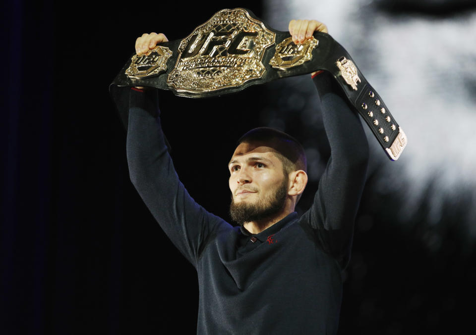 Khabib Nurmagomedov will remain with the UFC after criticizing the company in an Instagram post last week. (AP Photo)