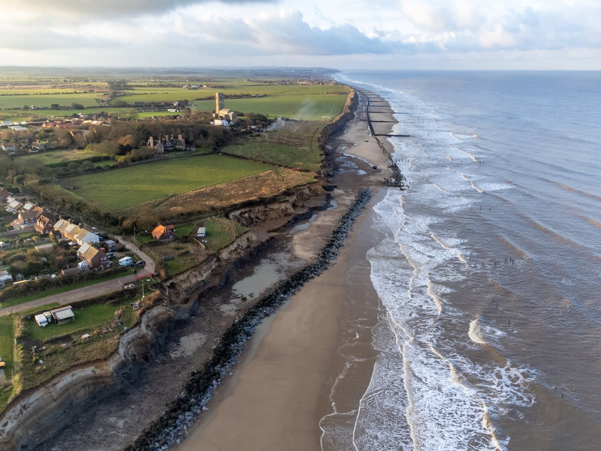 Aerial view of the coastal erosion at Happisburgh in Norfolk. (SWNS)