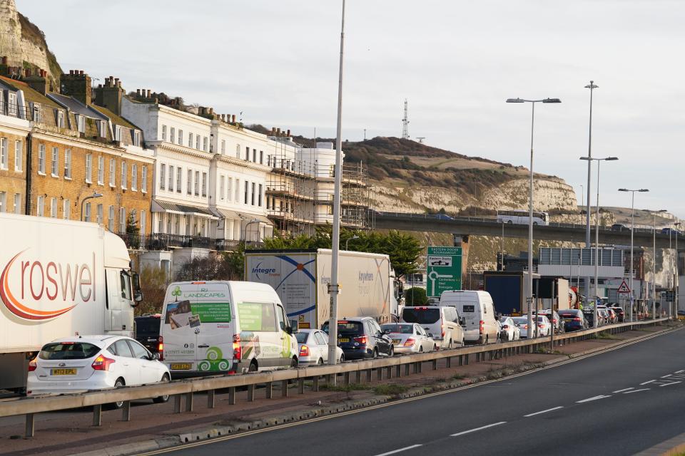 Traffic queues for ferries at the Port of Dover in Kent as people travel to their destinations for the Christmas period. (Gareth Fuller/PA Wire)