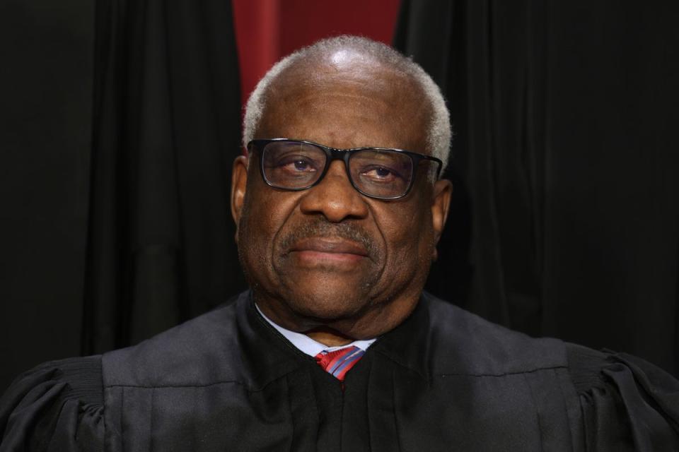 United States Supreme Court Associate Justice Clarence Thomas poses for an official portrait at the East Conference Room of the Supreme Court building on October 7, 2022 in Washington, DC (Getty Images)