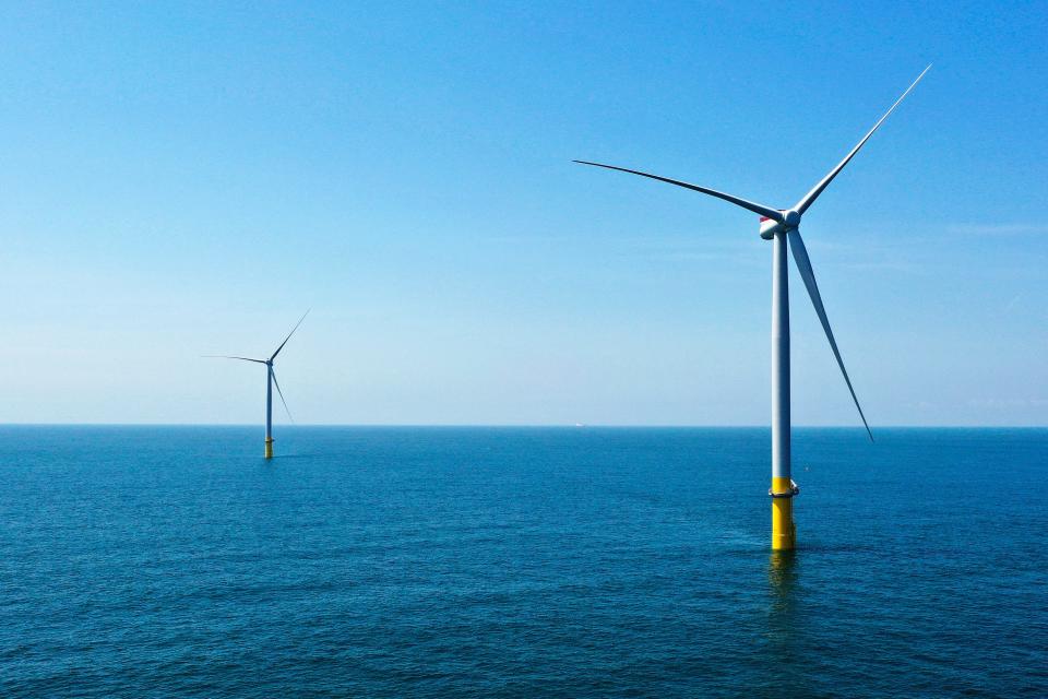 Two  offshore wind turbines have been constructed off the coast of Virginia Beach as part of Dominion Energy's pilot project.