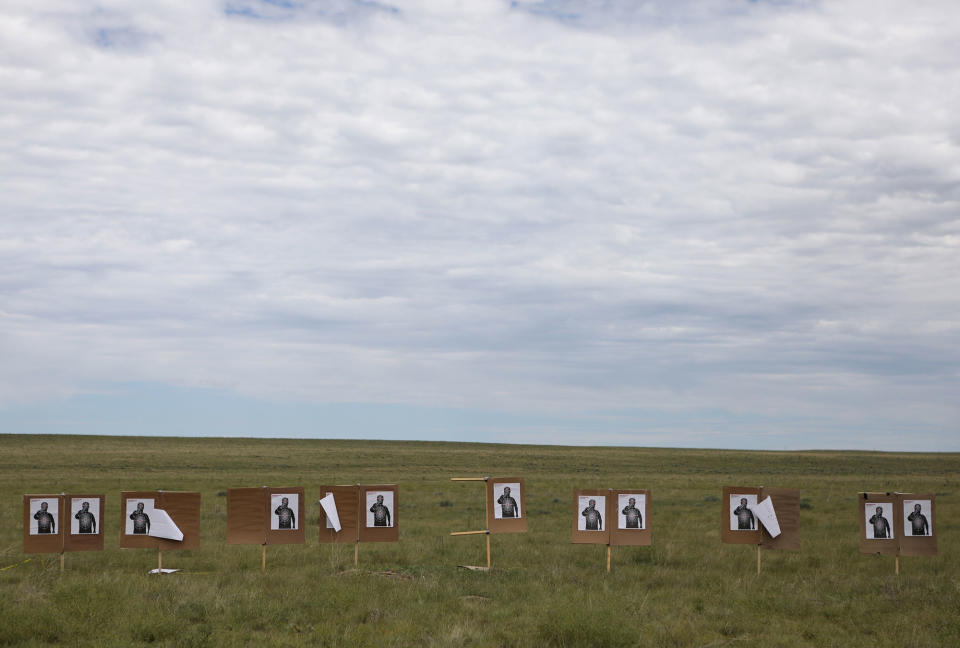 <p>Targets stand in a field where members of self-described patriot groups and militias run through shooting drills during III% United Patriots’ Field Training Exercise outside Fountain, Colo., July 29, 2017. (Photo: Jim Urquhart/Reuters) </p>