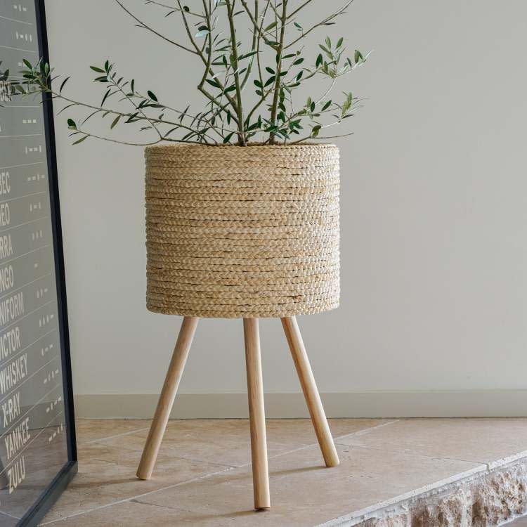9) Bleached Woven Plant Stands