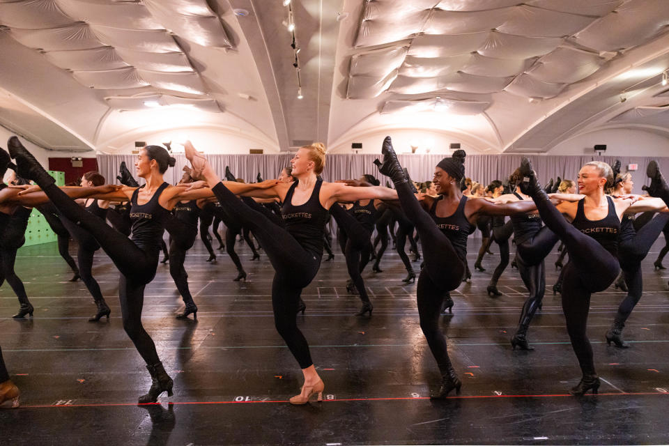 The Radio City Rockettes, famous for their precision high kicking, rehearse Oct. 19 in New York for the upcoming "Christmas Spectacular."