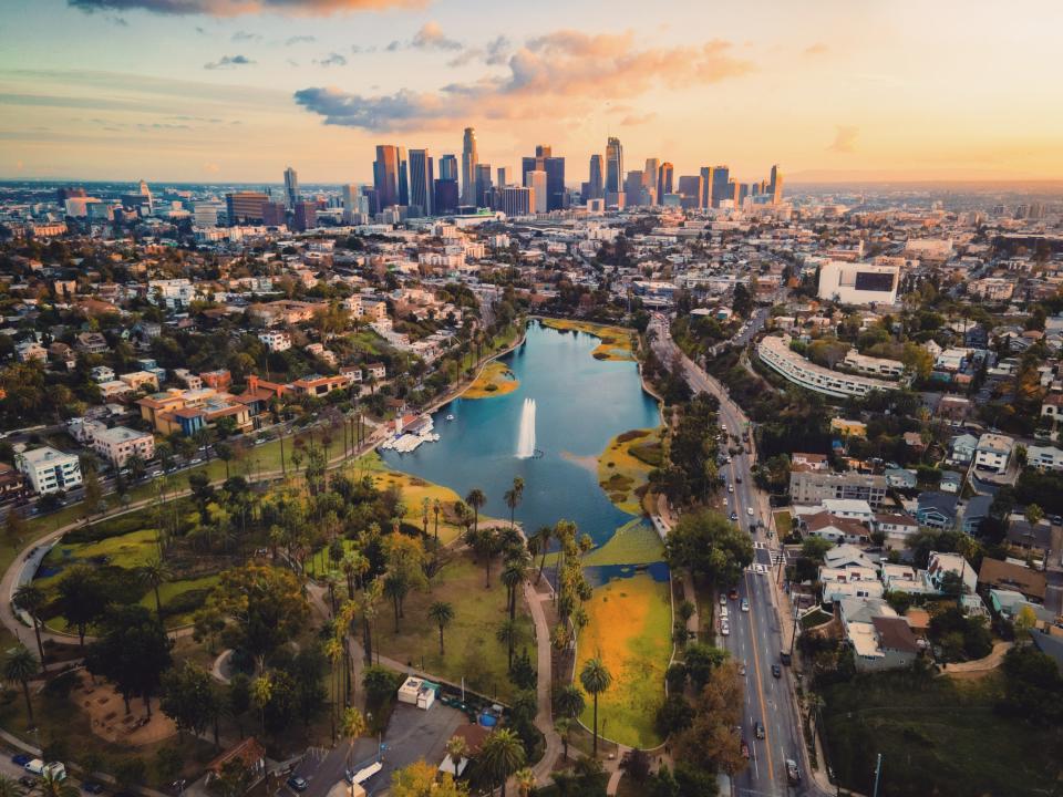<h1 class="title">Downtown Los Angeles Skyline View from Echo Lake Park</h1><cite class="credit">Photo: Getty Images</cite>
