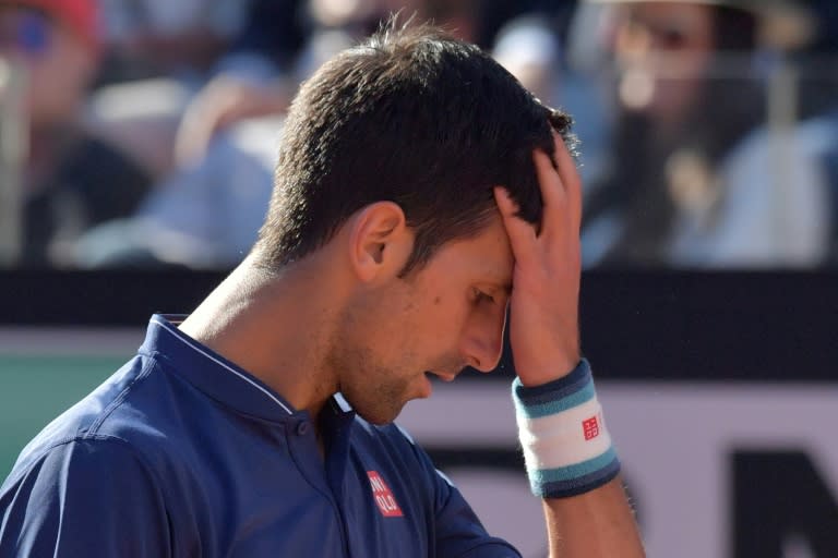 Novak Djokovic of Serbia reacts during the Rome Masters on May 21, 2017