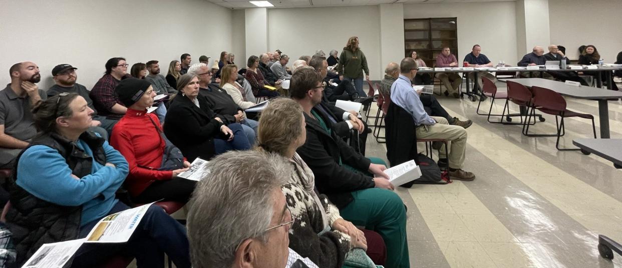 Nearly 70 residents of Alexandria, St. Albans Township, Granville and Granville Township filled the Licking County Planning Commission meeting room Nov. 20 in downtown Newark to voice concerns about The Shelly Co.'s proposals for asphalt and concrete mixing facilities along Raccoon Creek near Alexandria. They're concerned about potential water pollution from industrial operations along the creek.