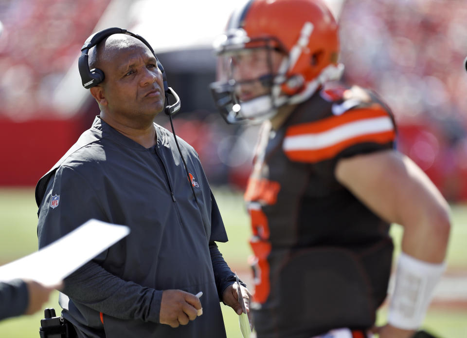 Forrmer Cleveland Browns head coach Hue Jackson will get a chance to go against his former team twice this season with the Bengals. (AP)