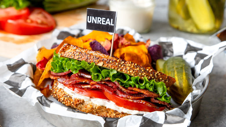 BLT sandwich made with Unreal Foods bacon