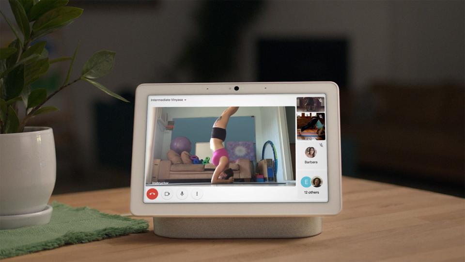 A new feature for the Google Nest Hub Max display lets you connect with up to 100 people on Google Meet for fitness classes, book clubs, community gatherings and more.