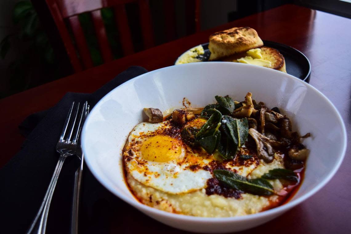 At its full-service cafe on Tacoma Avenue South, 3uilt offered sandwiches and savory breakfast fare like this bowl of local grits and mushrooms with chili oil and crispy sage.