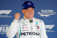 Formula One F1 - Russian Grand Prix - Sochi, Russia - September 29, 2018 Mercedes' Valtteri Bottas celebrates after qualifying in pole position REUTERS/Maxim Shemetov