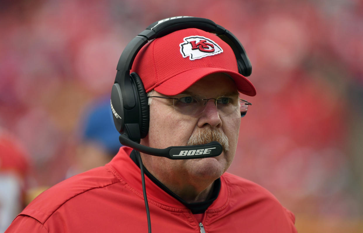 Andy Reid didn’t like what he saw in Sunday’s loss to Buffalo (AP Photo/Ed Zurga)