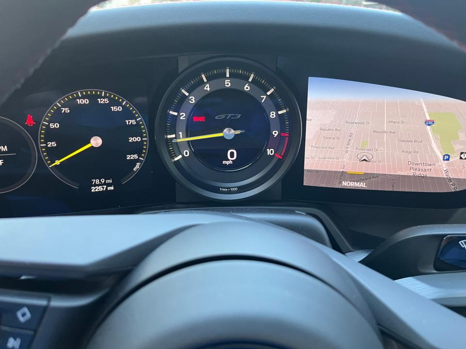 2022 Porsche 911 GT3 instrument cluster, with navigation display