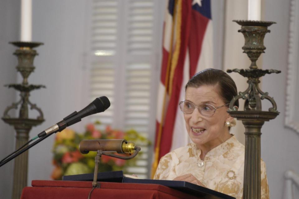 Ruth Bader Ginsburg speaks at Touro Synagogue in Newport in 2004 during the annual reading of George Washington's letter to the congregation.