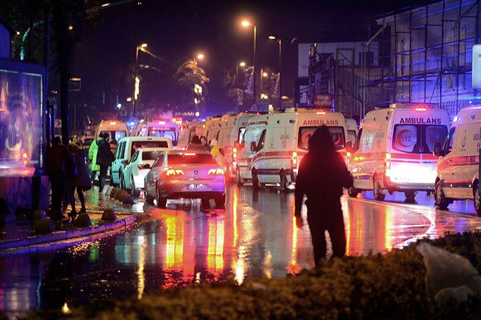 A line of ambulances at the scene of the attack. Image: AAP