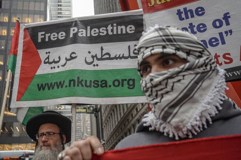 People hold placards during a pro-Palestine demonstration in New York. Michael Ho Wai Lee/SOPA Images via ZUMA Press Wire/dpa