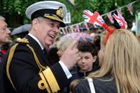 LONDON, ENGLAND - JUNE 03: Prince Andrew, Duke of York attends the 'Big Jubilee Lunch' at All Saints Church in Fulham ahead of the Diamond Jubilee River Pageant on June 3, 2012 in London, England. For only the second time in its history the UK celebrates the Diamond Jubilee of a monarch. Her Majesty Queen Elizabeth II celebrates the 60th anniversary of her ascension to the throne. Thousands of well-wishers from around the world have flocked to London to witness the spectacle of the weekend's celebrations. The Queen along with all members of the royal family will participate in a River Pageant with a flotilla of a 1,000 boats accompanying them down The Thames. (Photo by Matt Grayson - WPA Pool/Getty Images)