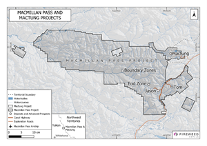 Map 1: A map of the Macmillan Pass Project showing the location of Tom, Jason, End and Boundary zones as well as the Mactung Project.