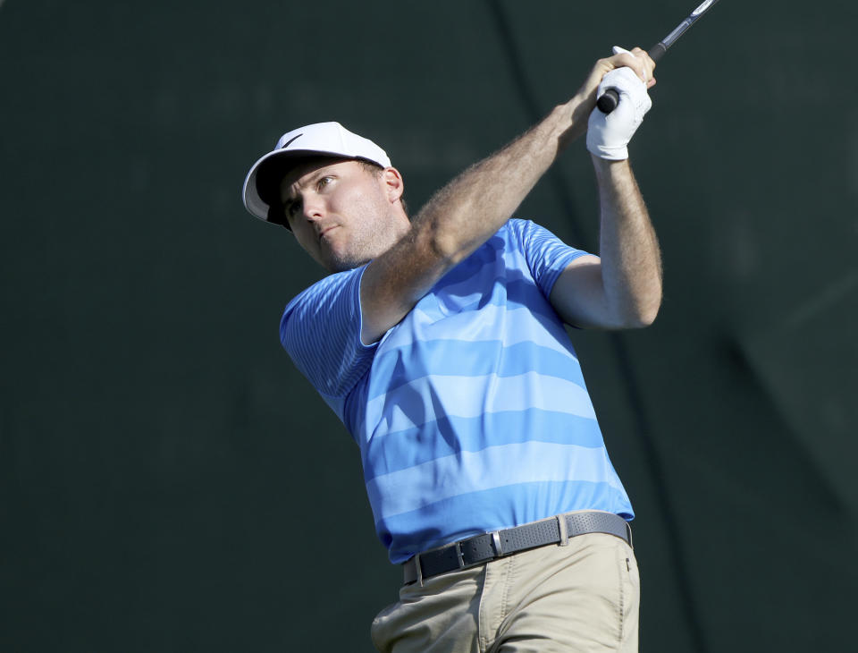 Russell Henley drives at 18 while playing in the second round of the Valspar Golf Championship at Innisbrook Resort and Golf Club's Copperhead Course on Friday, March 10, 2017, in Palm Harbor, Fla. (Douglas R. Clifford/The Tampa Bay Times via AP)