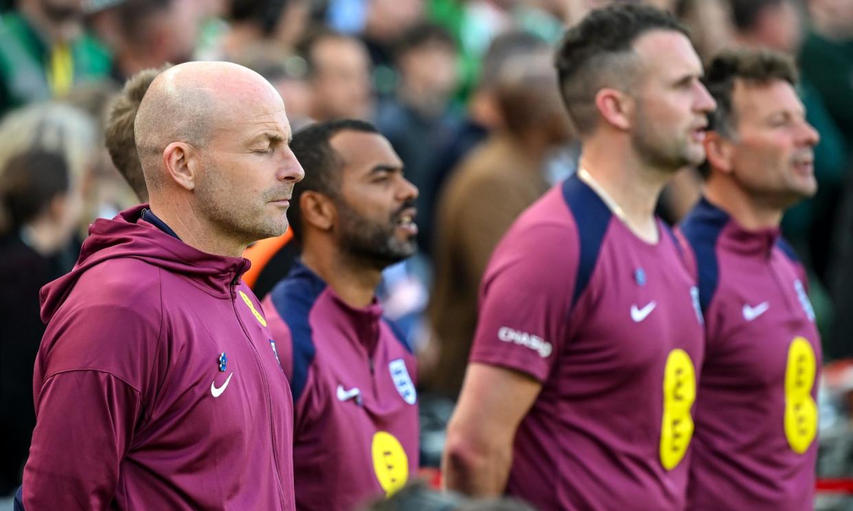 <span>Lee Carsley, as he had said, did not sing England’s national anthem before the match against the Republic of Ireland.</span><span>Photograph: Stephen McCarthy/Sportsfile/Getty Images</span>