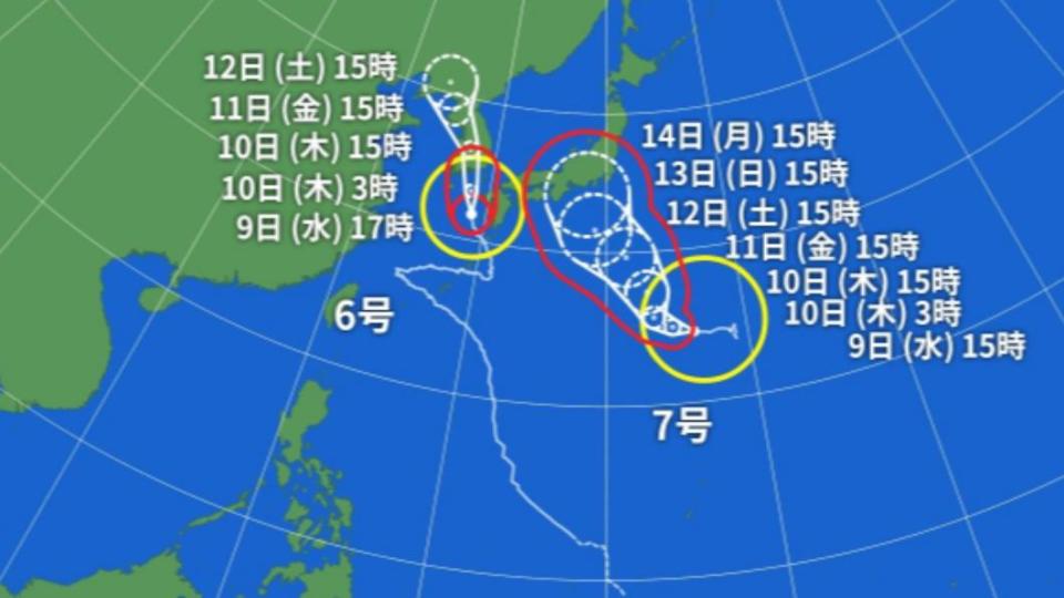 卡努離開後，蘭恩颱風預估將於14日撲向日本關東、東海地區。（圖／翻攝自日本雅虎）