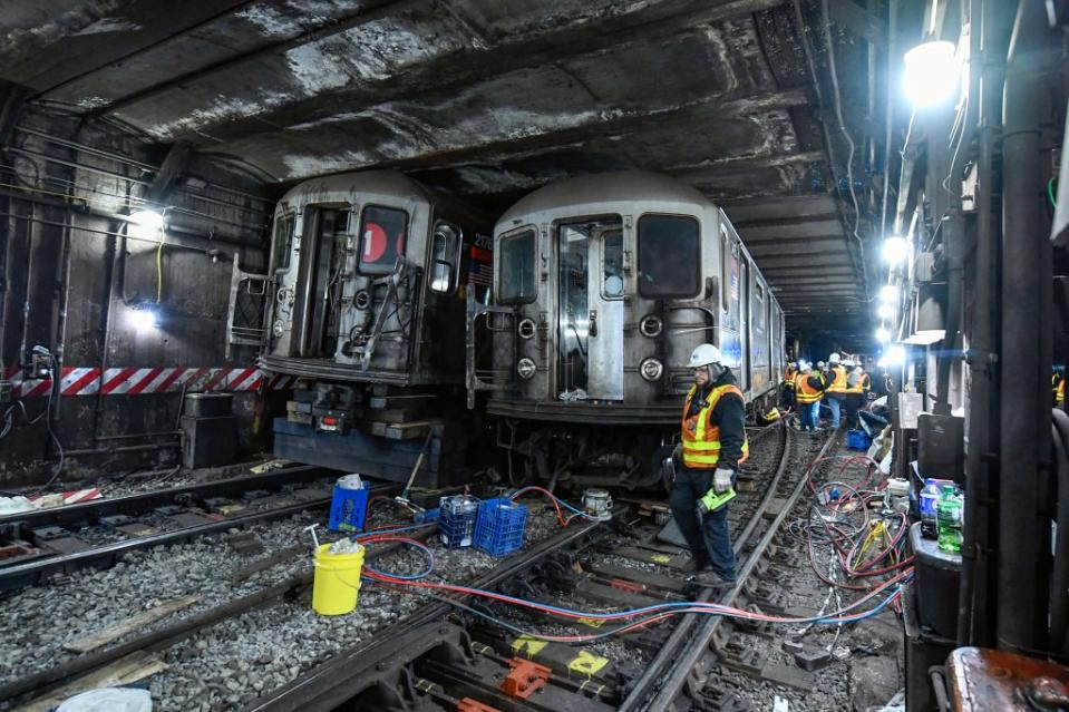 One of two recent train derailments that have befallen the city’s subway system. AP