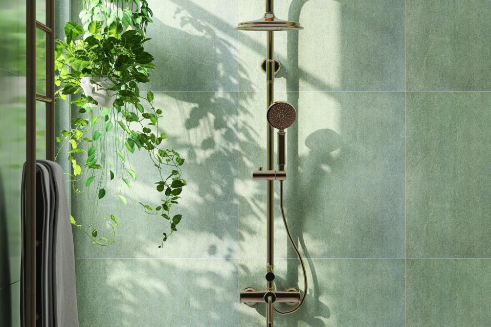 Green shower spa with rain shower head