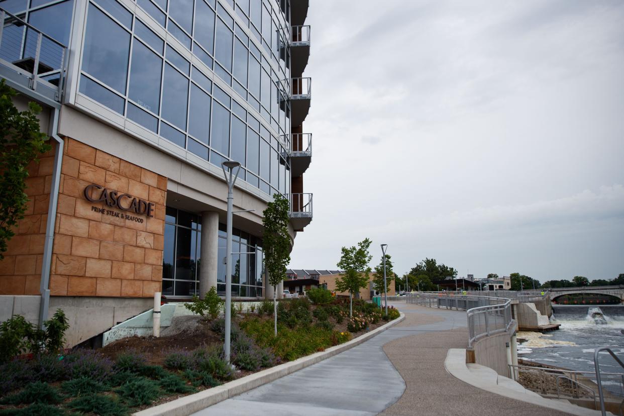 The outside of the Cascade Restaurant Tuesday, July 9, 2024, located on the ground floor of the Three Twenty at the Cascade building along Colfax Avenue on the east side of downtown South Bend.