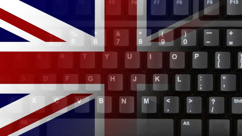 The British flag transitioning into a computer keyboard.