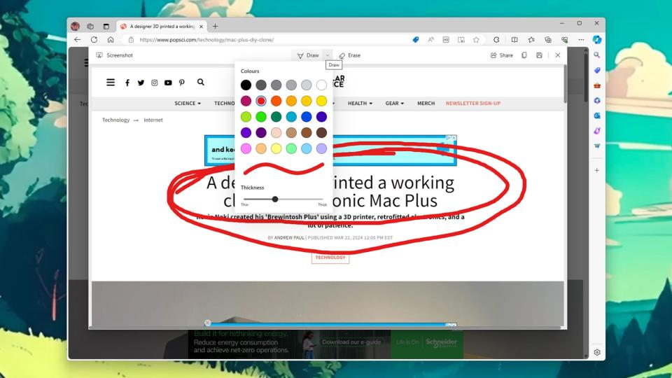 Drawing tools are built right into Microsoft Edge. Screenshot: Microsoft