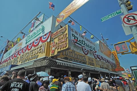 Nathan's Famous hot dog stand - Credit: Getty