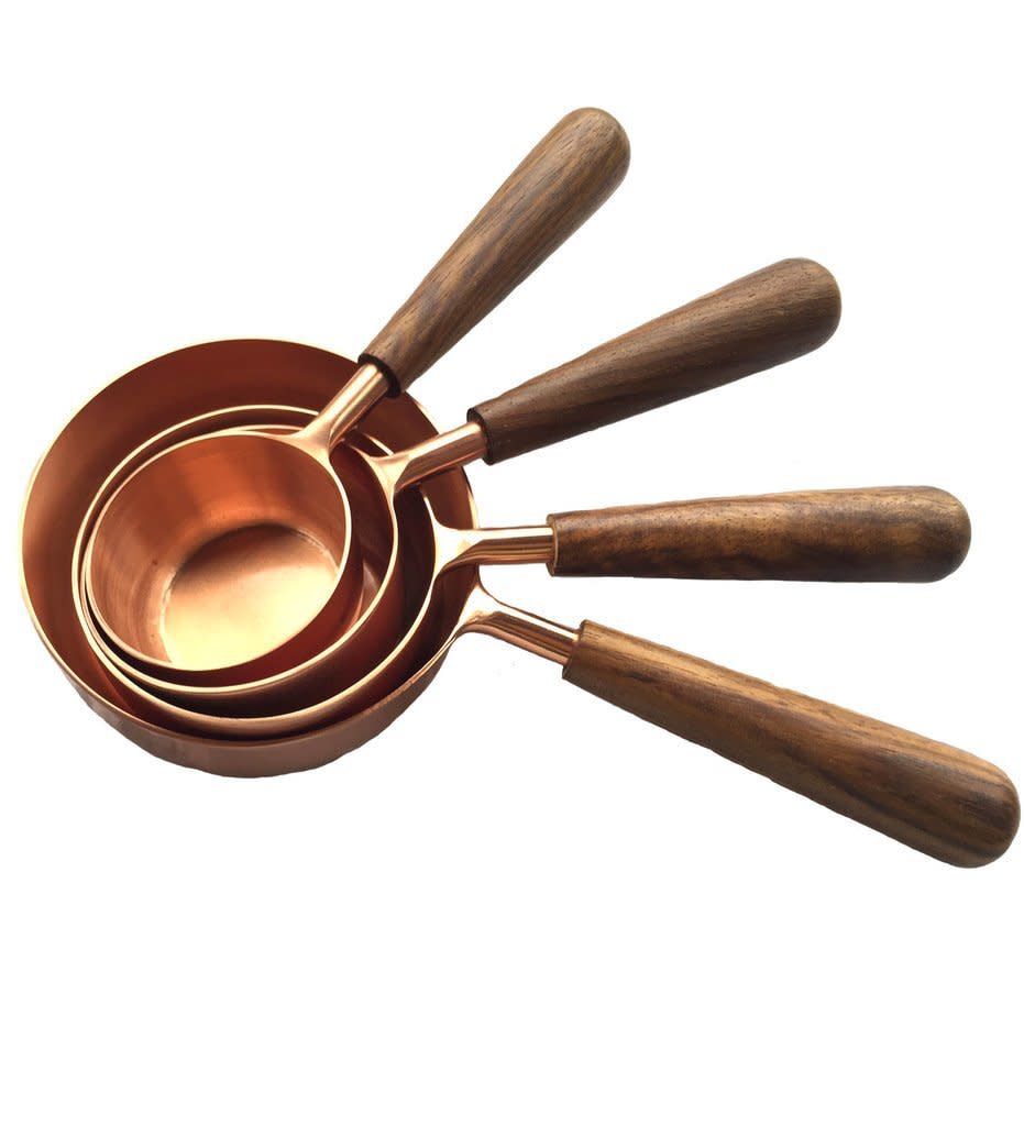 Cooper Measuring Cups with Rosewood Handles